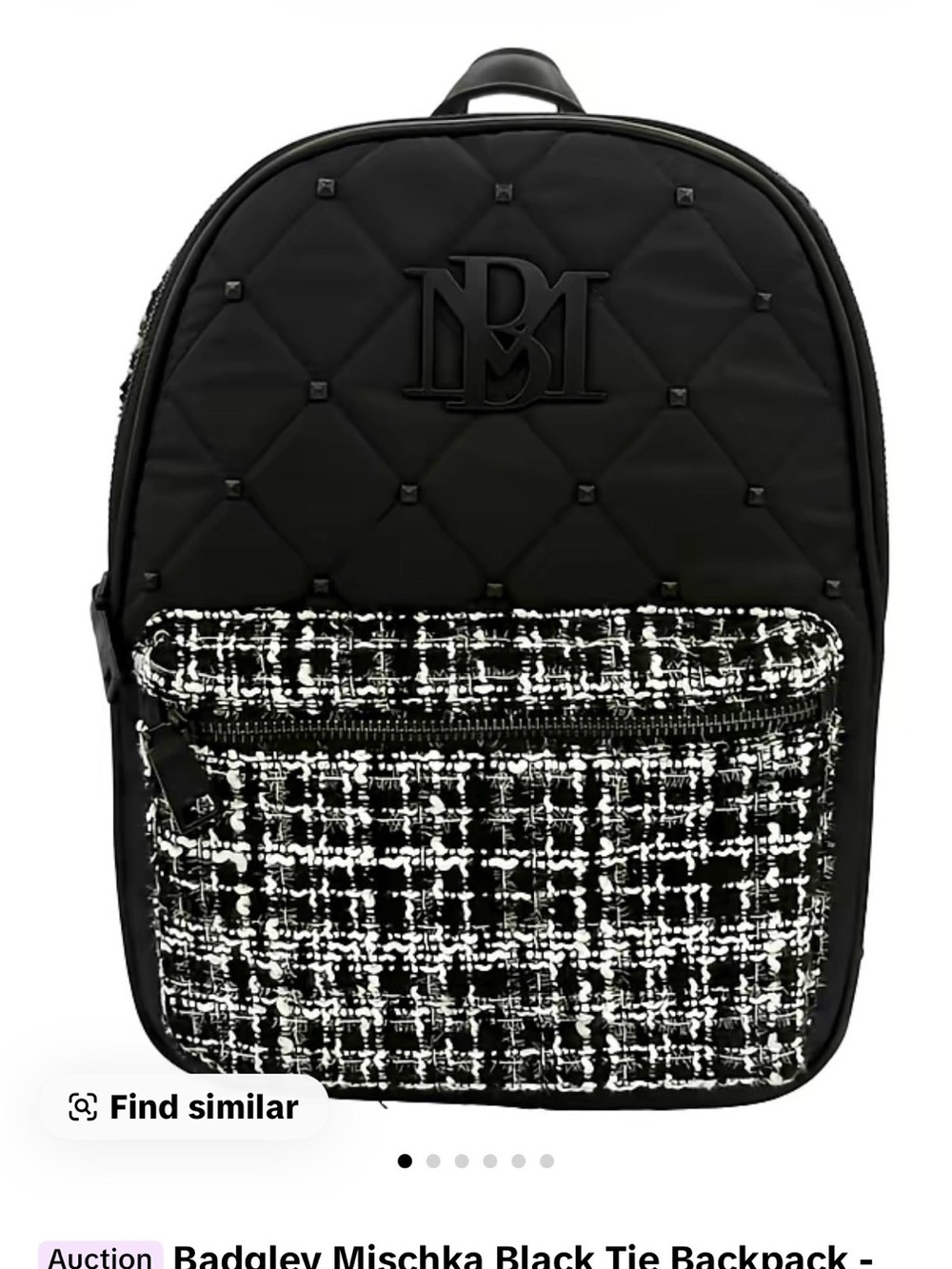 Badgley Mischka Black Quilted & Tweed Backpack in Black & White